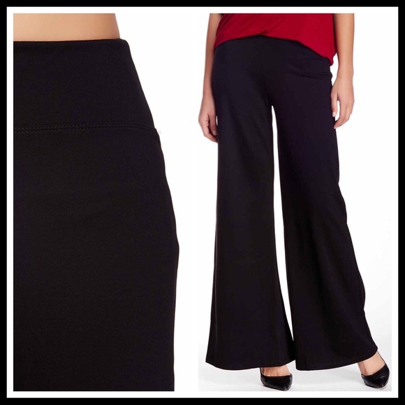 BLACK WIDE LEG KNIT STRETCH PALAZZO PANTS A2C - Picture 6 of 8